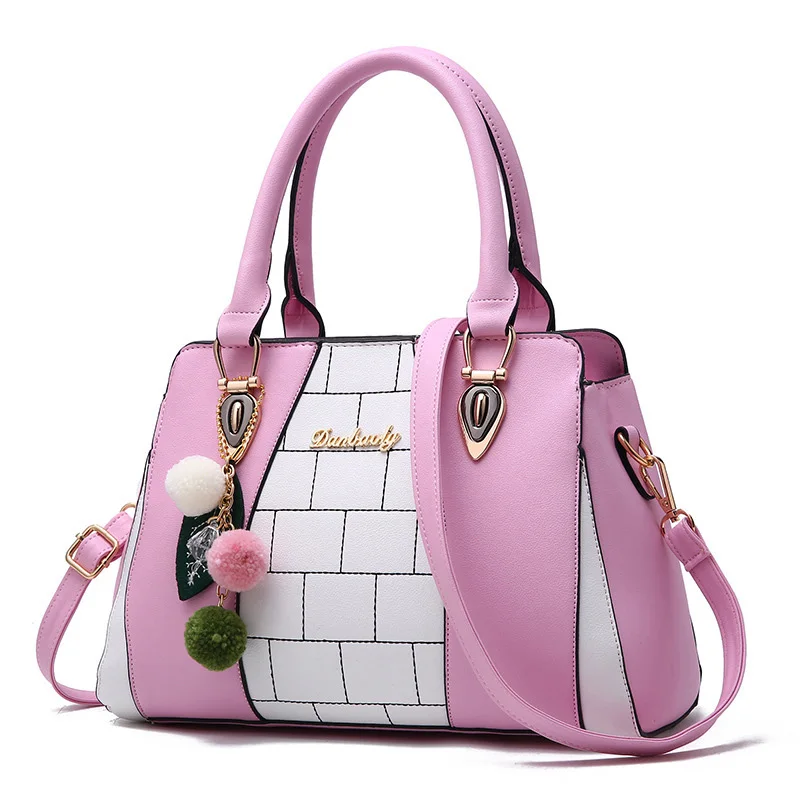 Women Handbags Luxury PU Leather Female Shoulder Bag Plaid Lady Crossbody Bag Large Capacity Hairball Pendant Tote Sac SS7050 (2)