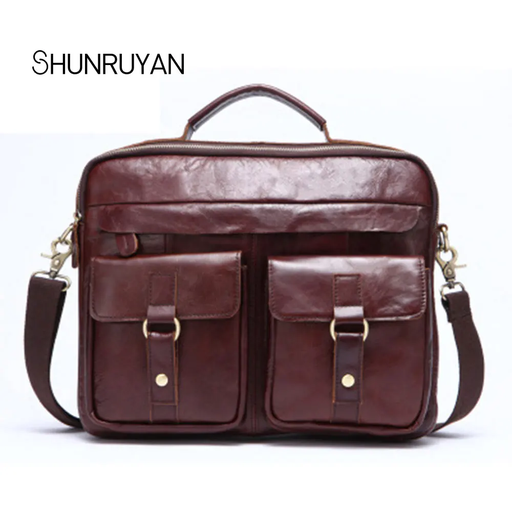 

SHUNRUYAN Crazy Horse Genuine Leather Briefcase Messenger Laptop Bag Men'S Briefcase Business Travel Casual Shoulder Handbags