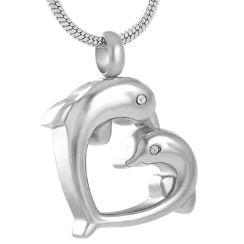 

IJD9150 Animal Urn Necklace Hot Selling stainless steel Double Dolphin Kiss Cremation Jewelry Keepsake Memorial Pet Ash Holder