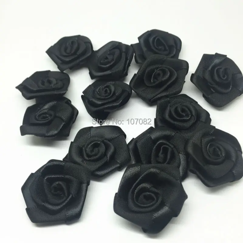 

100pcs 25mm Ribbon Roses Flowers Decorative Flower Wedding Bouquets Decorations Embellishments Scrapbooking Black Color