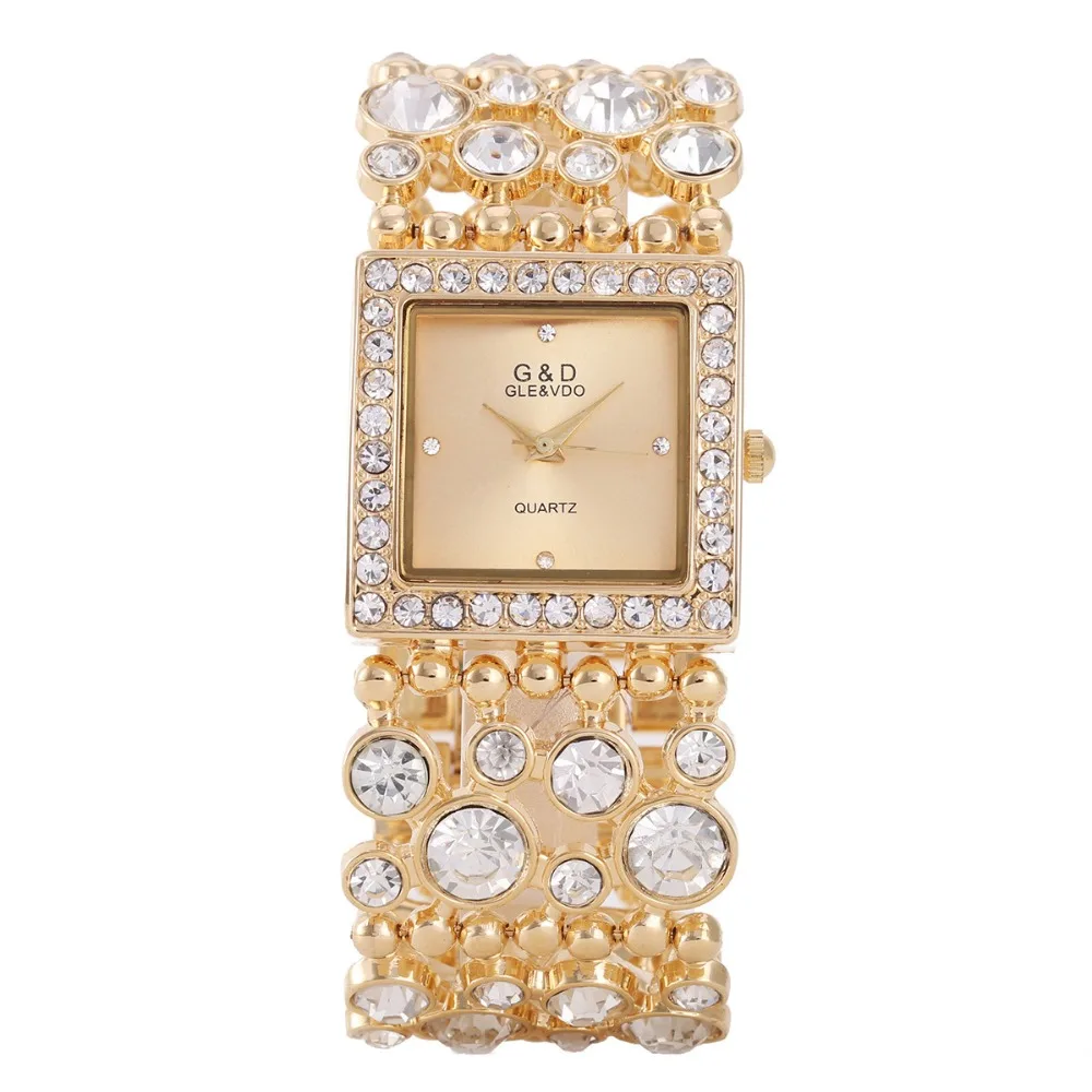 Women Watches 2017 Fashion G&D Brand Luxury Gold Crystal Bracelet Watches Ladies Steel Quartz Wristwatches Business Dress Watch