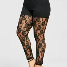 Черные сексуальные кружевные прозрачные леггинсы с высокой талией размера плюс 5XL, женские обтягивающие прозрачные сетчатые штаны капри большого размера