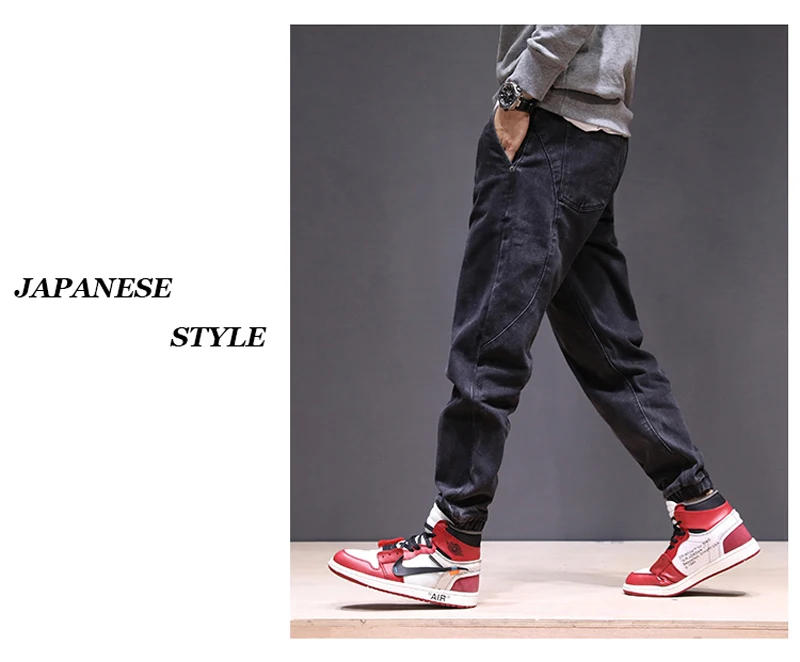 Японский стиль, модные мужские джинсы, свободные, сшитые, брюки-карго, шаровары, брюки, большой размер 28-44, свободные, в стиле хип-хоп, мужские джинсы для бега
