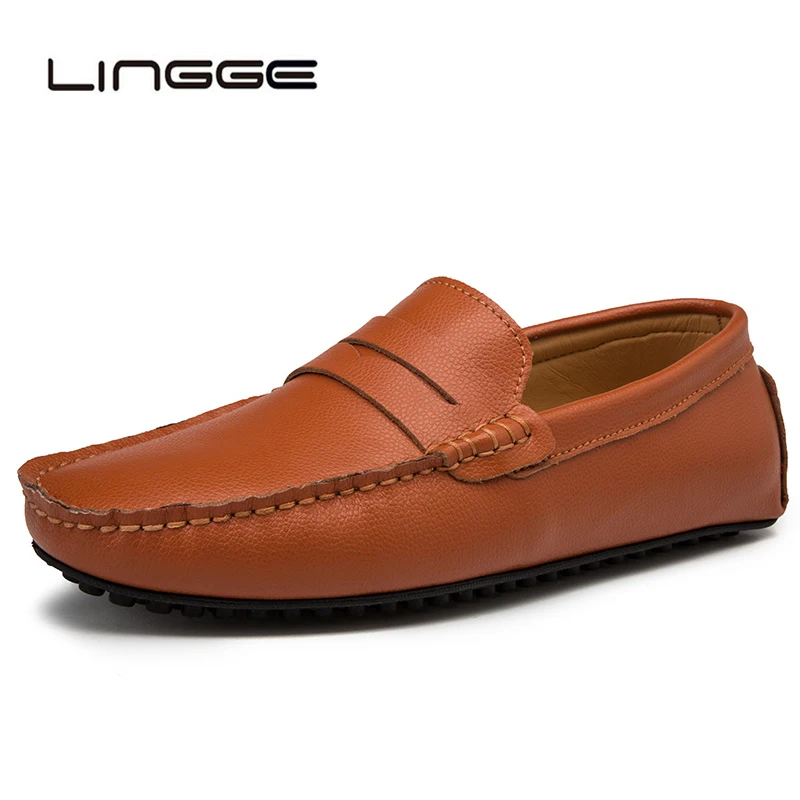 

LINGGE Men Casual Slip On Loafers Shoes Male Solid Breathable Lazy Driving Shoes Fashion Spring Boat Shoes For Men