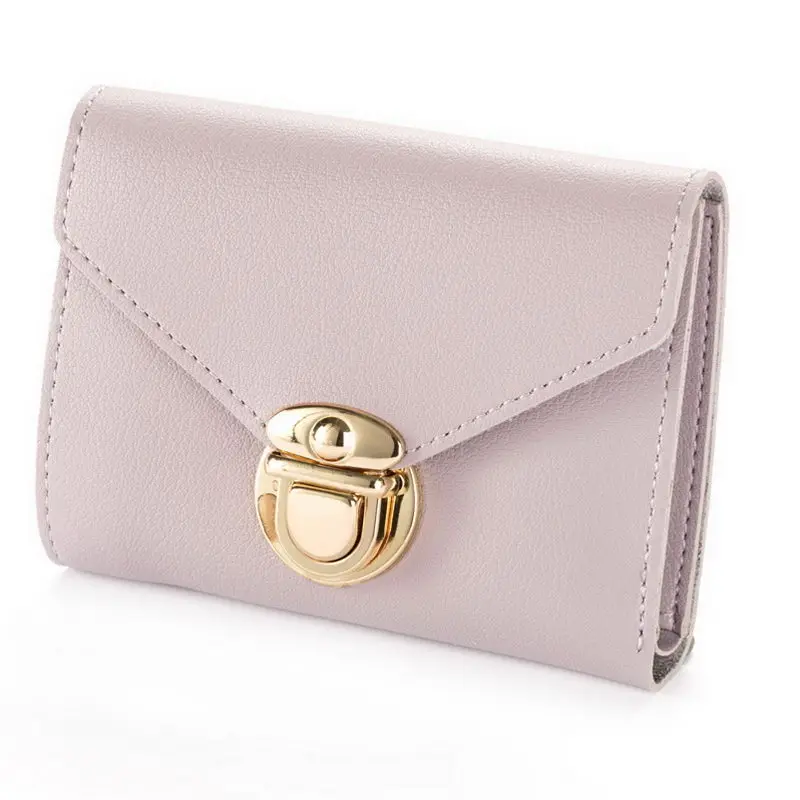 Женский кошелек из искусственной кожи с тремя сложениями, модный кредитный держатель для карт, короткий кошелек,-WT - Цвет: pink