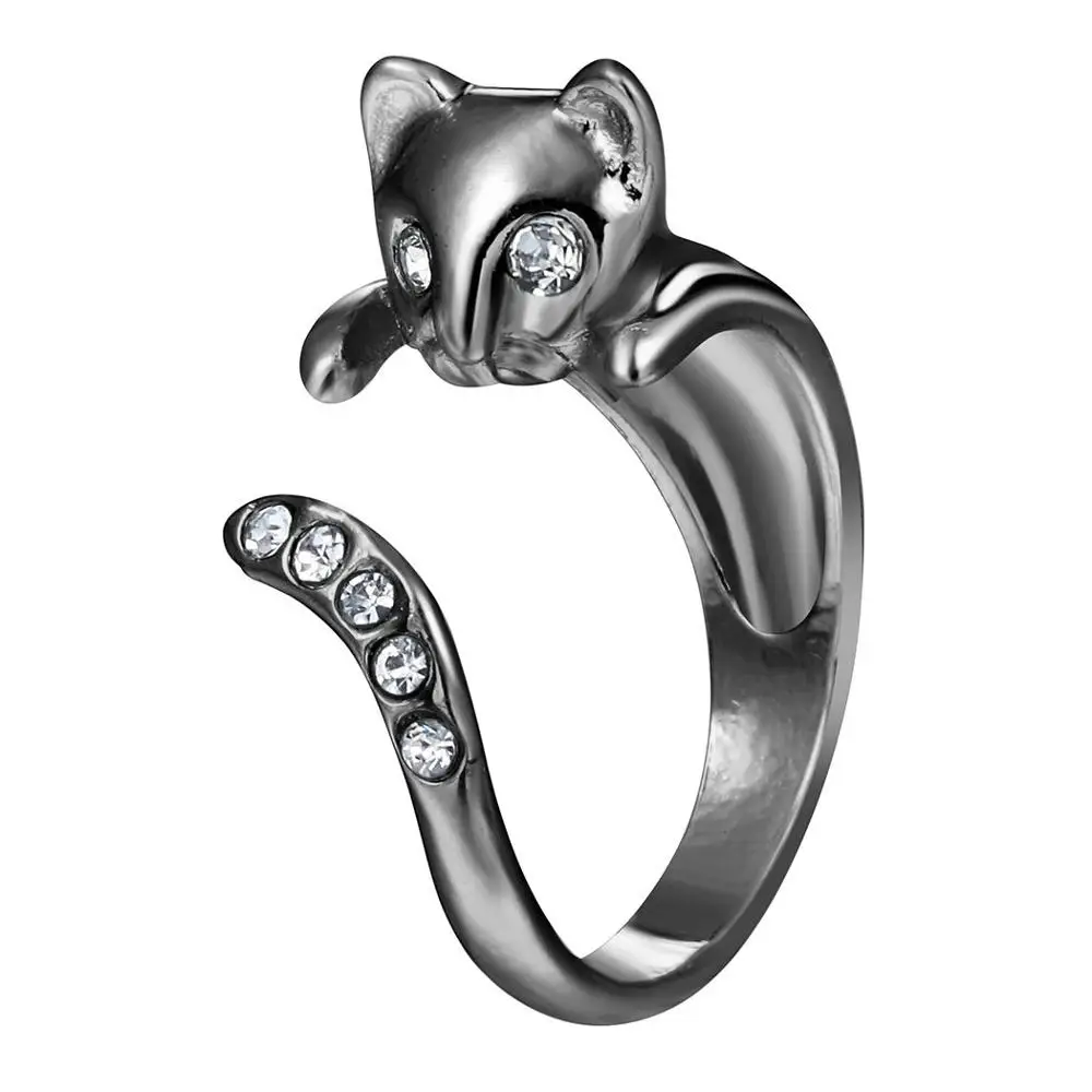 Todorova модное кошачье мужское кольцо симпатичное животное открытый палец кольцо для женщин вечерние подарок простое милое кольцо обручальное кольцо - Цвет основного камня: Black