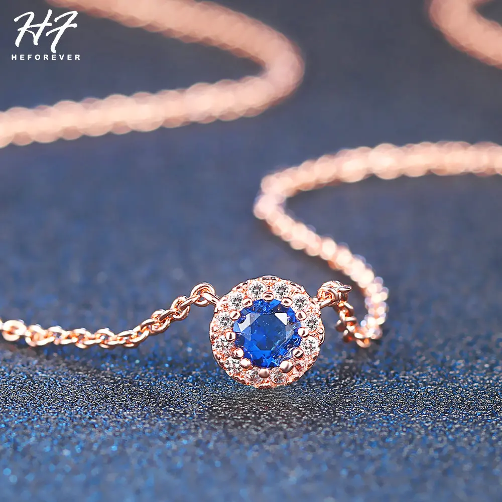 

Cute Delicate Blue Crystal Necklaces For Women Concise Cubic Zirconia Rose Gold Color Party Birthday Gift Fashion Jewelry N635