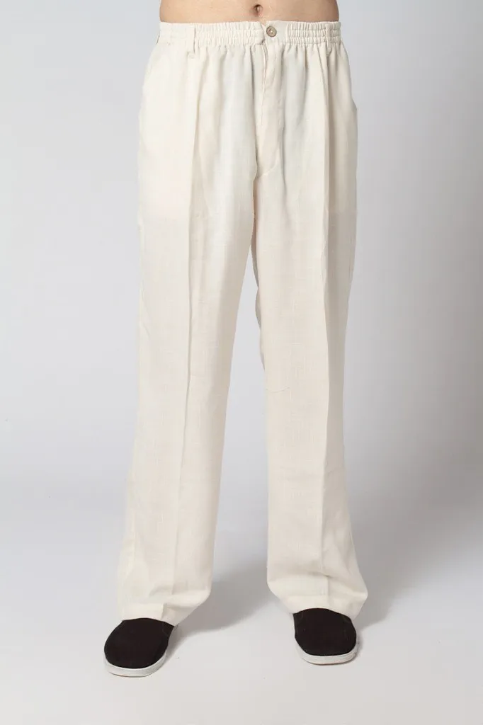 New Arrival Beige Male Linen Kung Fu Pants Vintage Wu Shu Trousers