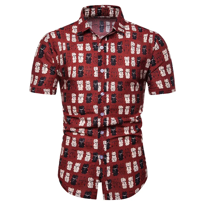 Мужская Летняя модная пляжная гавайская рубашка бренд Slim Fit с коротким рукавом цветочные рубашки Повседневная праздничная одежда