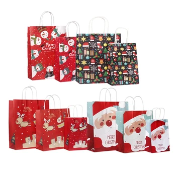 

10pcs/lot Kawaii Multifuntion Christmas Santa Claus Snowman Gifts Elk Paper Bag 27*21*11cm Festival gift bags with Handles