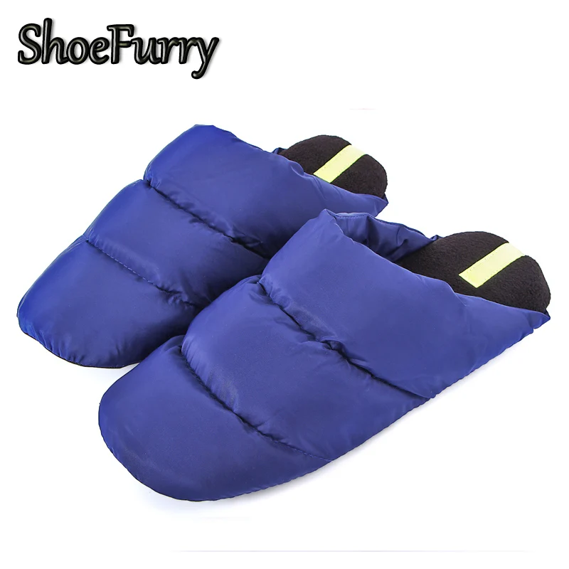 

ShoeFurry Winter Casual Shoes Men Home Slippers Down-cotton Indoor Soft Shoe Man Warm Plush Bedroom Slippers Thicken Fur Slipper