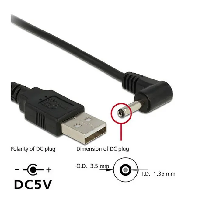 

USB 2.0 Male to Right Angled 90 Degree 3.5mm 1.35mm DC power Plug Barrel 5v Cable 80cm U2-111-RI