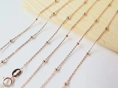

New Real 18inch Au750 18K Rose Gold Necklace Women's O Link Beads Chain 1-1.5g