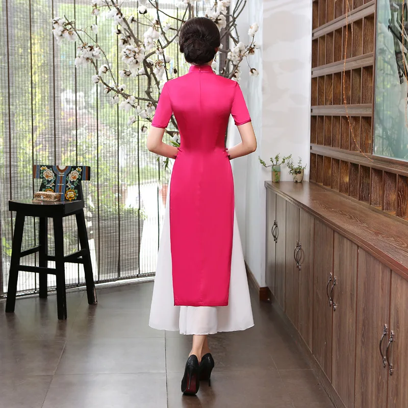 Традиционное китайское платье Для Женщин Атлас красного долго Cheongsam Размеры S до 3XL