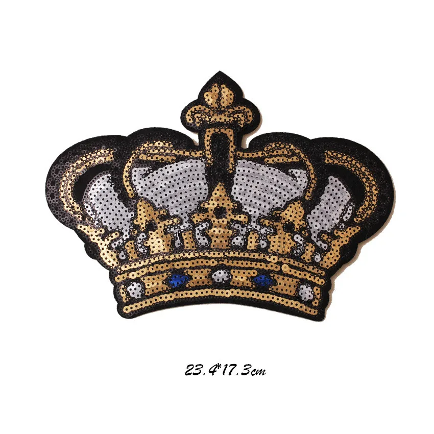 

1Pcs Large Crown Sequins Patches For Clothing Iron on Patch Appliques Badge Stickers DIY Clothes LSHB831