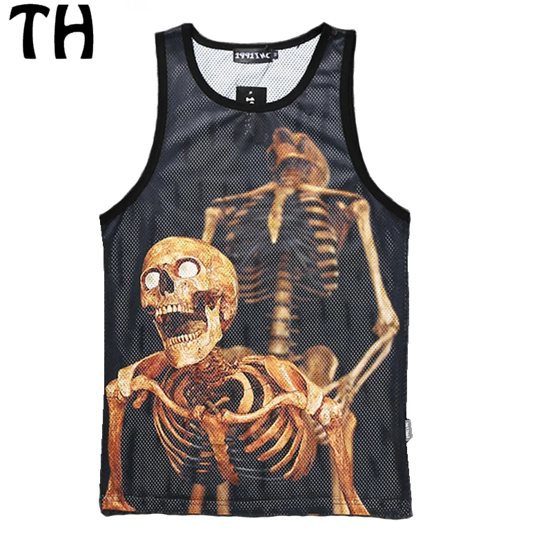 

2019 New Women Men Tank Tops Personality Statue of Liberty Sexy Skull Graffiti 3D Print Mesh Breathable Casual Vest #160337