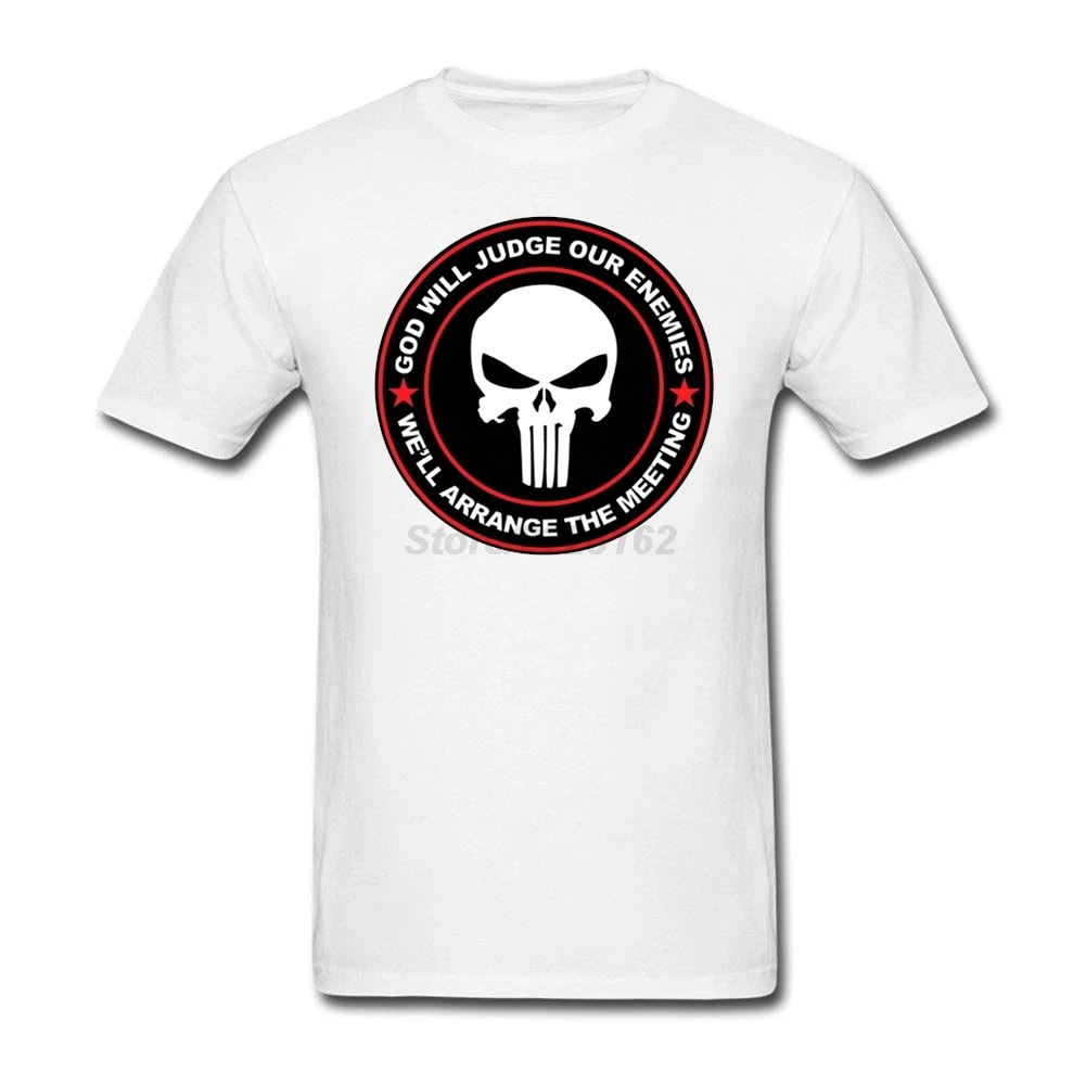 

Fitted Family T-shirts Website Men's Punisher Skull T with god will judge our enemies Men's Customized Shirts Reasonable Price