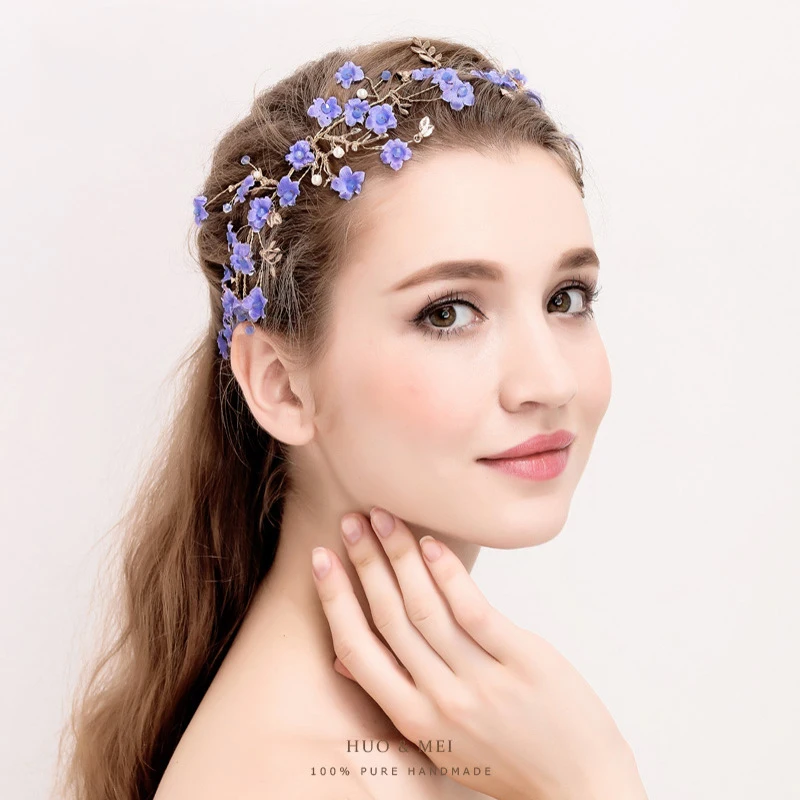Lavender Flower Headband Princess Bridal Wedding Hairpieces Girls Prom