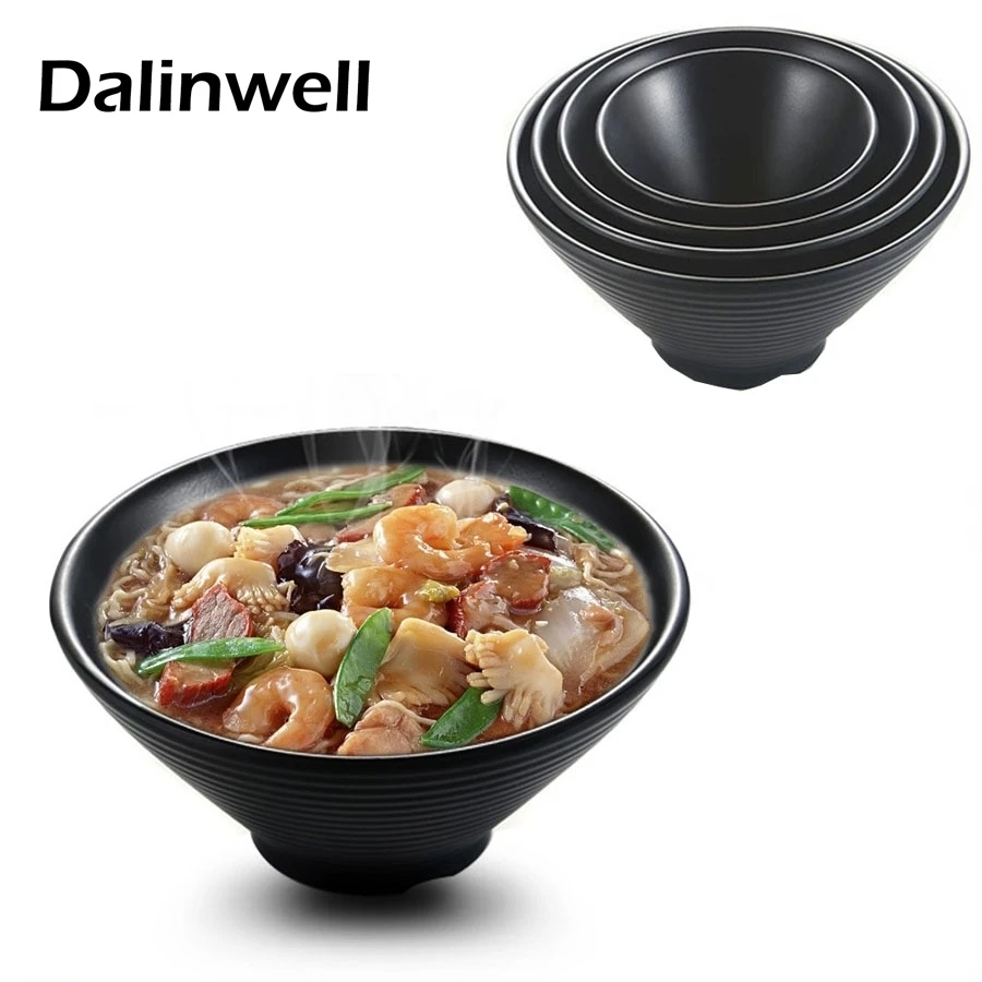 Dishwasher Safe Japan South Korea Style Plastic Black Noodle Soup Bowl