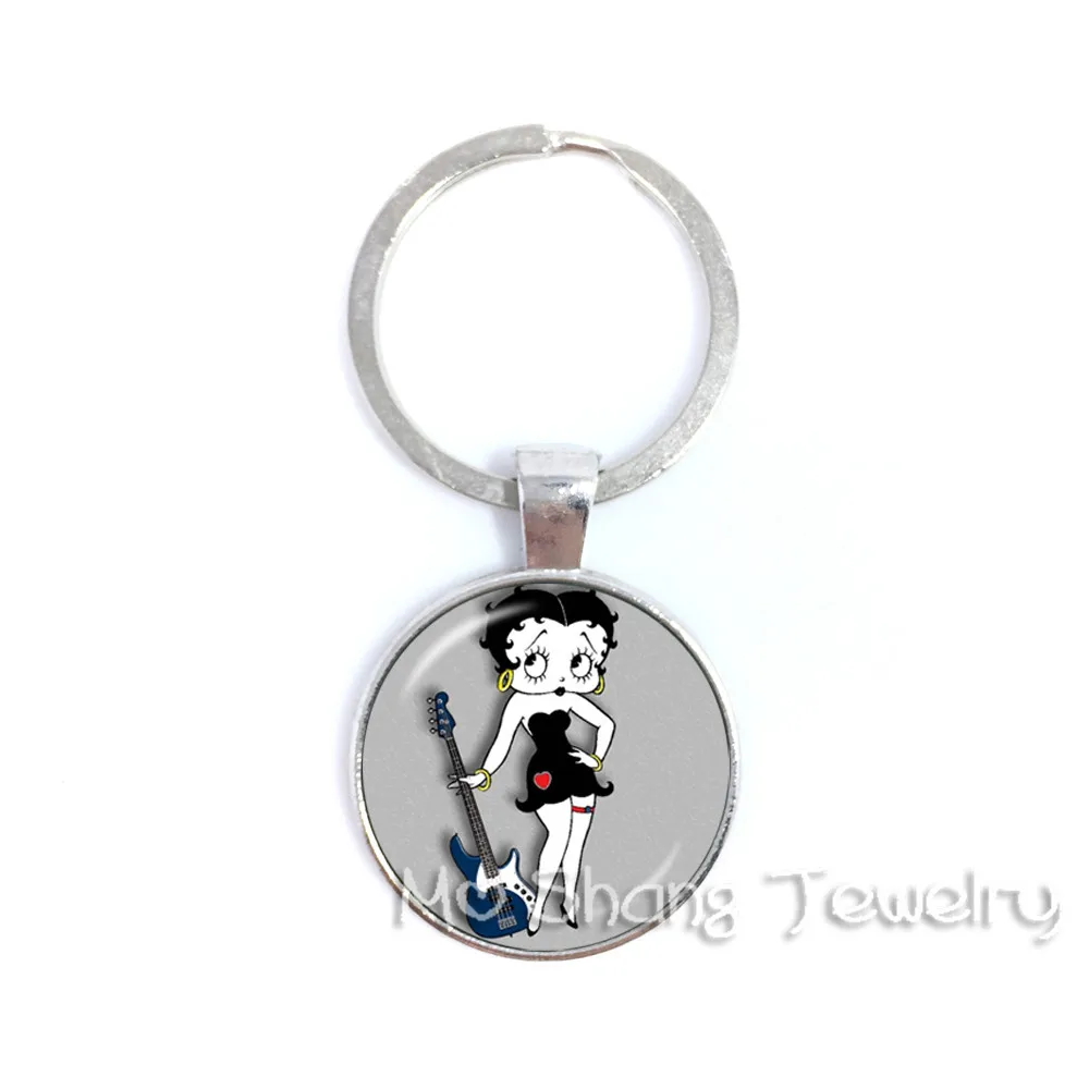 

Classical Cartoon Character Betty Boop Glass Cabochon Key Chains Handmade Key Chain Ring DIY Jewelry Wonderful Gifts