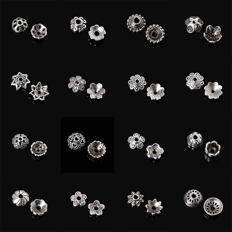 

Assorted Size 360pcs/Lot Antique Silver Plated Flower Metal Loose Spacer Bead Caps For DIY Jewely Findings