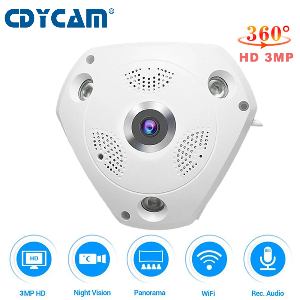 

CDYCAM 3MP 360 Degree Panoramic Camera Wifi IP Camara IP Fisheye 1536P 3D VR Video IP Cam Wireless Video Surveillance PTZ Camera