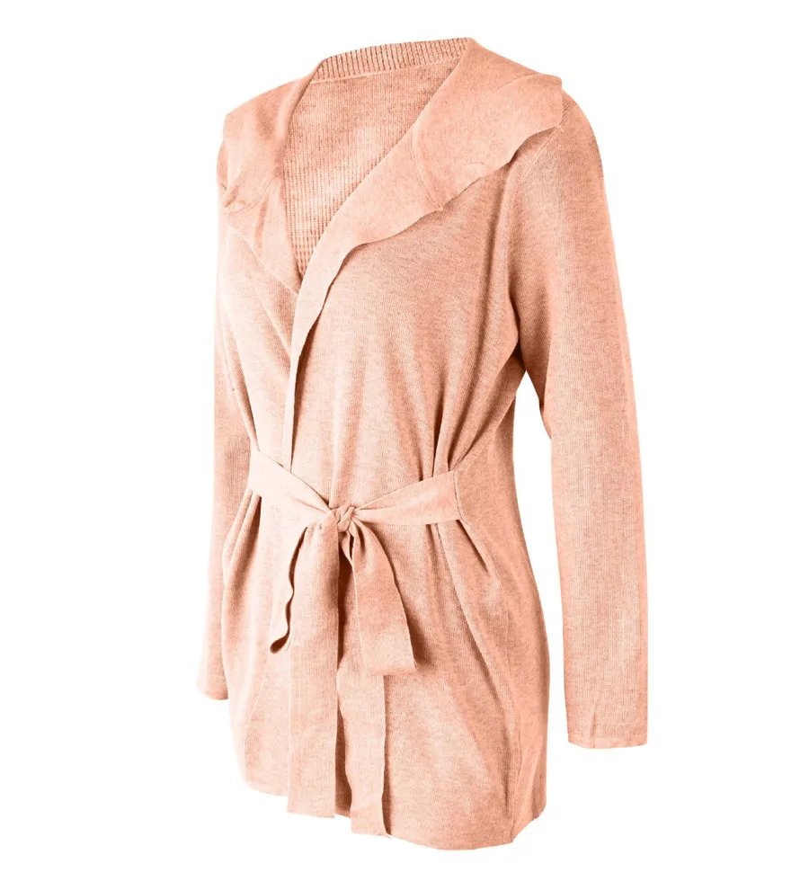 Gladiolus Fashion 2018 Autumn Winter Sweater Women Long Sleeve Turn-Down Collar Belt Tunic Women Knitted Sweater Long Cardigan  (28)