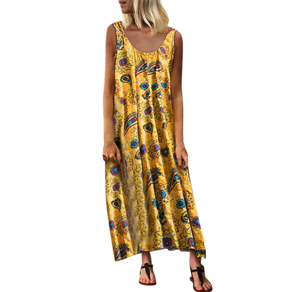 Plus Size Summer Maxi Dress 2019 Women Vintage Print Sleeveless Long Dress Party Dresses Woman Party Night Elegant Dress