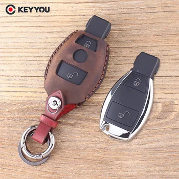

KEYYOU Leather Car Key Shell For Mercedes For Benz CLK/C/E/S Class Car Key Case Remote Car Key Shell Case Fob Cover