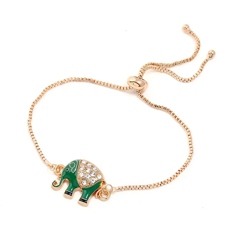 Cute African Crystal Elephant Bracelet Animal Pendant Gold Charm