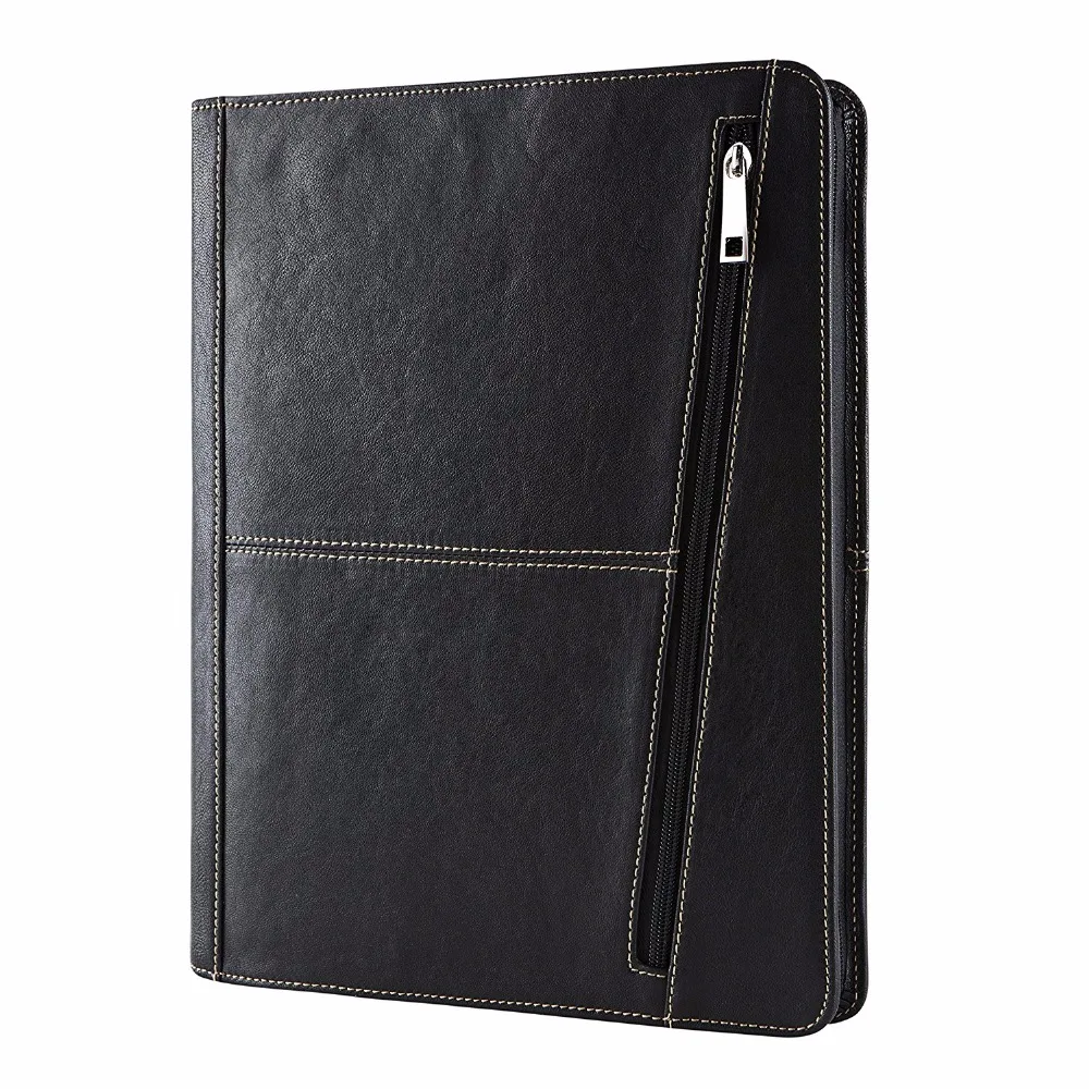 

Genuine Leather Business Portfolio Professional Organizer Letter Size A4 Document Folder Notepad Padfolio Case for Men & Women