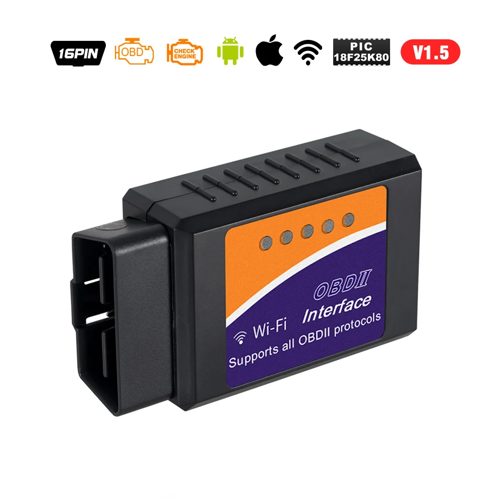 Супер OBD ELM327 wifi V1.5 OBDII OBD2 автоматический диагностический инструмент с чипом PIC18F25K80 ELM 327 Wi-Fi V 1,5 сканер для iOS Android PC - Цвет: Красный