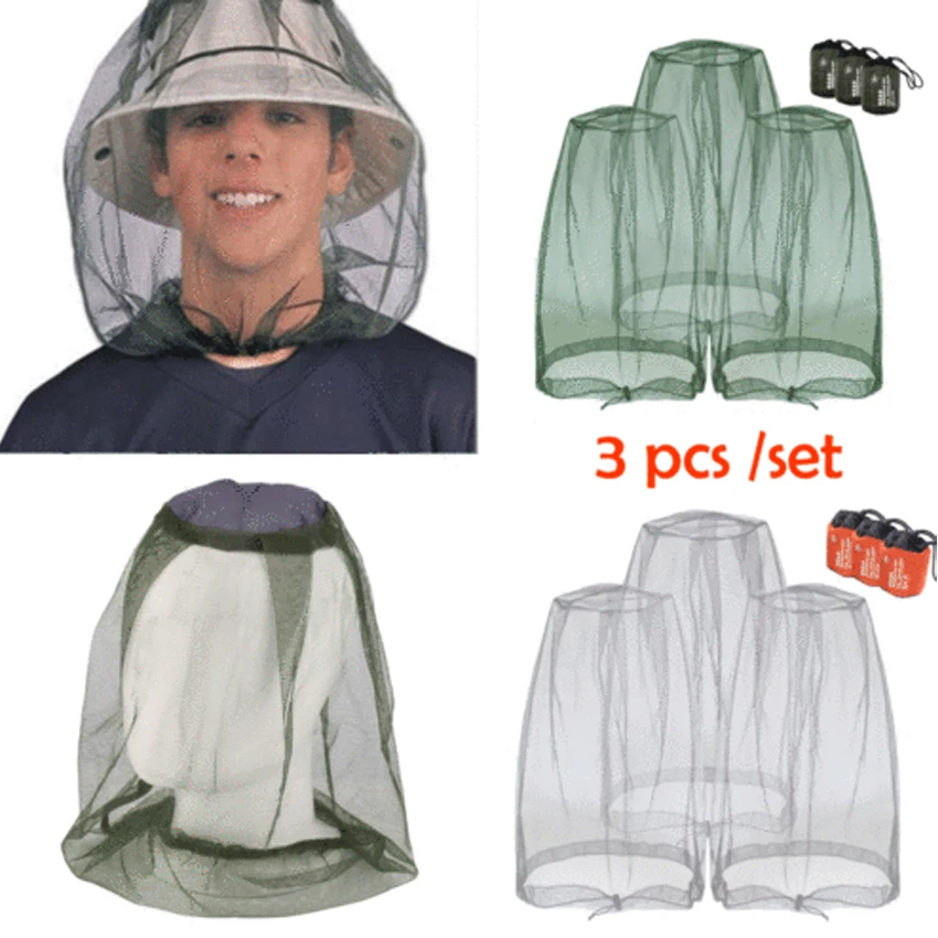 

3 Pcs/Lot Beanie Hat Ponytail Beanie Silk Bonnet Mesh Bug Head Net Camping Midge Insect Protector Mosquito Hat Travel Face