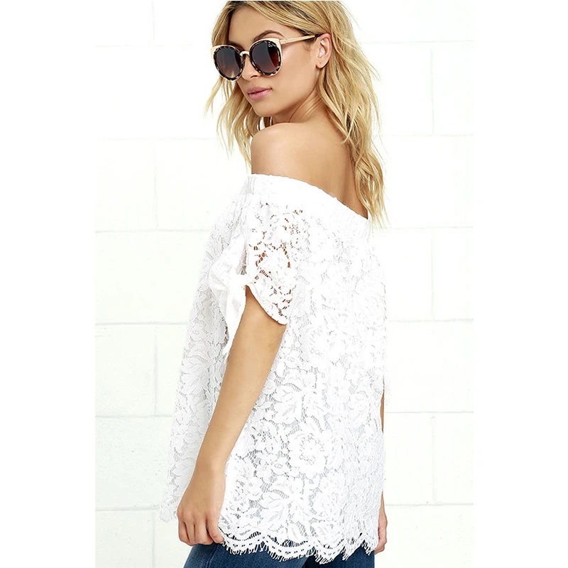 Солидная Женщина Рубашки 2017 Новый Кружева рубашка Белый женщин blusas feminina Slash Шеи