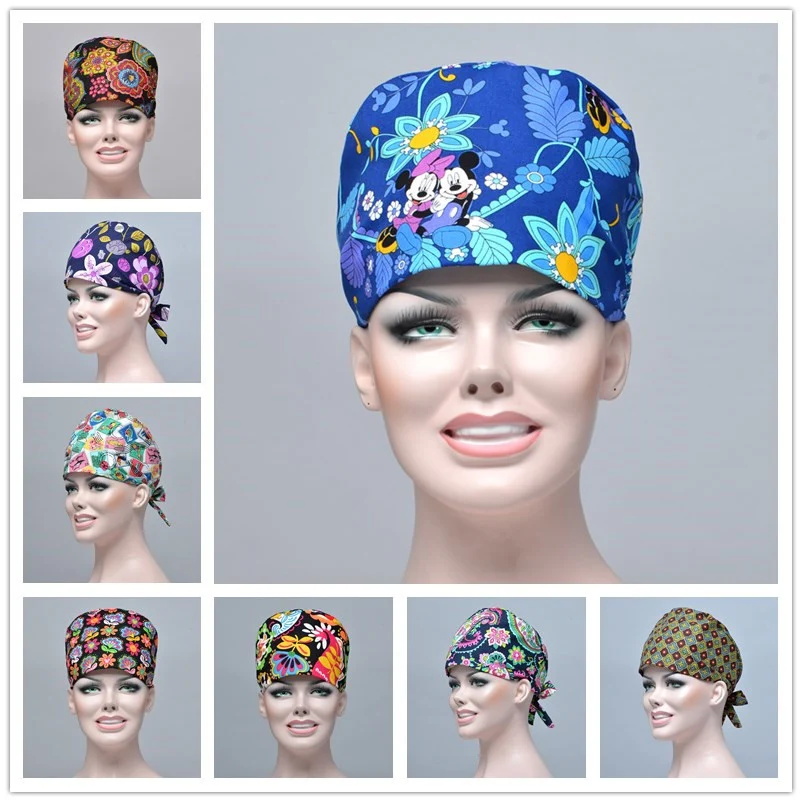 Royal Blue Print Women's Scrub Caps Medical Hats Hospital Dental Clinic