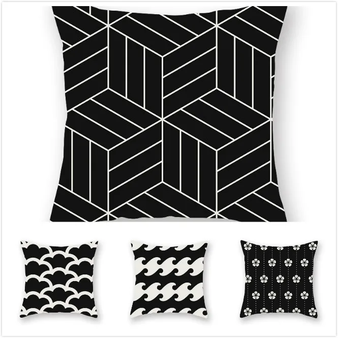 RULDGE 1PC Geometric Cushion Cover Polyester Pillow Case Black And White Home Decorative Pillows Cover For