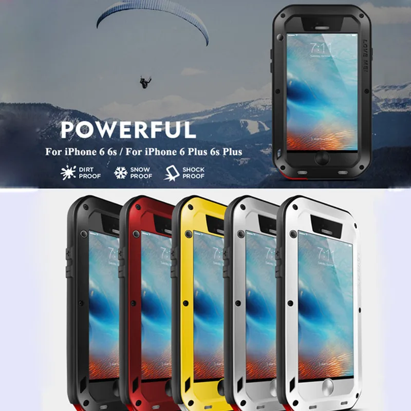 

Aluminum Metal Shockproof Case For iPhone 8Plus 7Plus Cover Armor Snowproof Cases For iPhone 6s 6Plus 7 8 Coque + Gorilla Glass