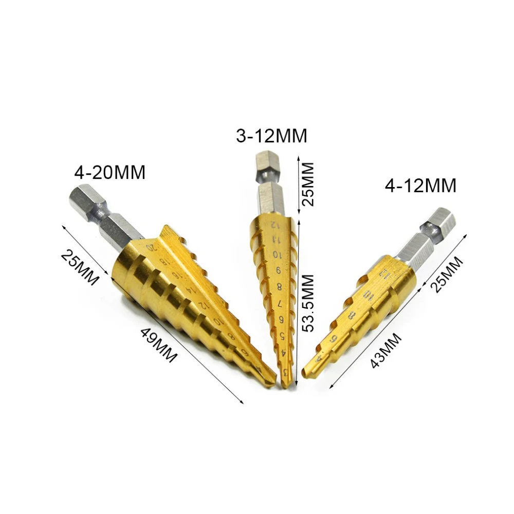Супер PDR инструменты 3 шт./лот HSS ступенчатое сверло для металла 3-12 мм/4-12 мм/4-20 мм высокоскоростной стальной металлический сверлильный ступенчатый набор ручного инструмента