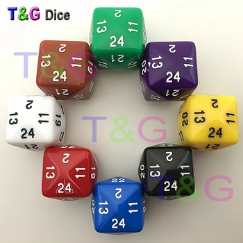 

High Quality 24 Sided Dice 23mm Solid-Color Plastic Poker Cubes d24