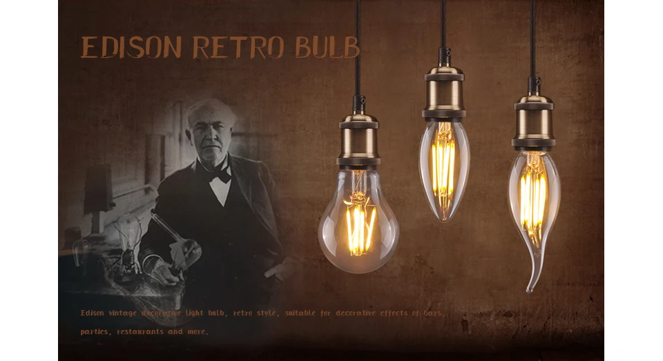 C35 C35L A60 ST64 лампочка накаливания ретро Edison светодиодный лампочка накаливания E27 E14 винтажный Декор лампа люстра Свеча светильник