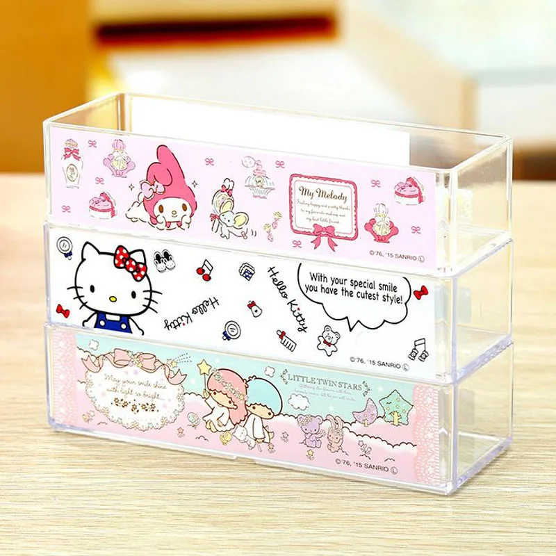 

1 Pcs Cartoon Hello Kitty tape Box Organizer Stackable Storage Compartment Transparent kawaii Storage Box decoration stationery