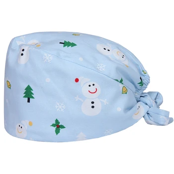 

Blue Snowman Christmas Women Surgical Cap Medical Healthcare Camo Caps Hospital Doctor Nurse Work Hat Dental Clinic Dentist Hat