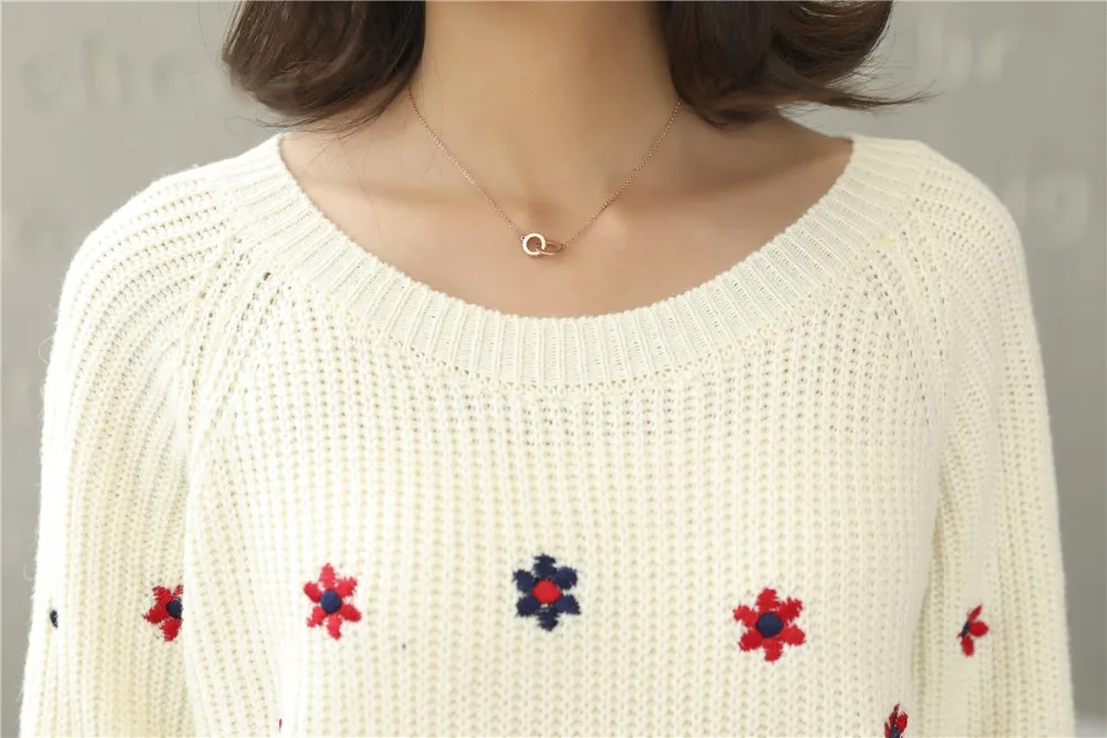 2018 Autumn Sweater Women Embroidery Knitted Winter  (13)