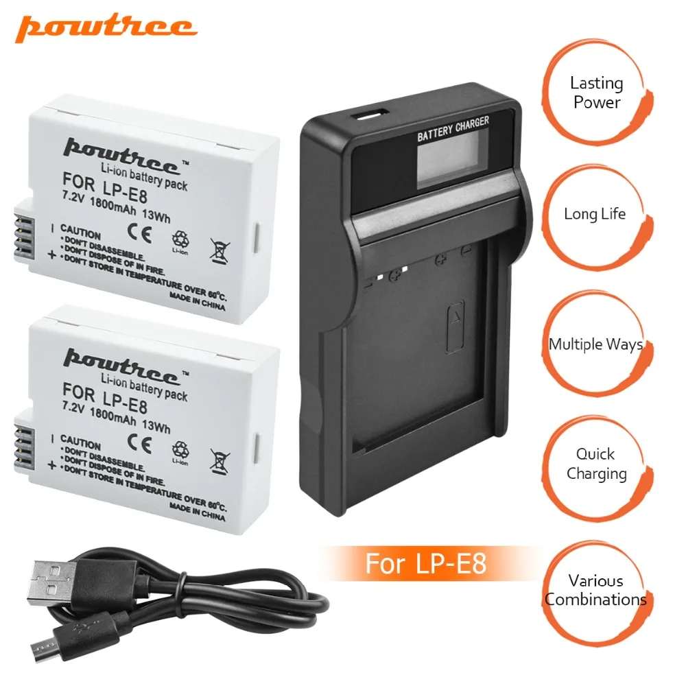 

2X 1800mah LP-E8 LPE8 LP E8 Battery Batterie AKKU + LCD Dual Charger for Canon EOS 550D 600D 650D 700D X4 X5 X6i X7i T2i T3i L15