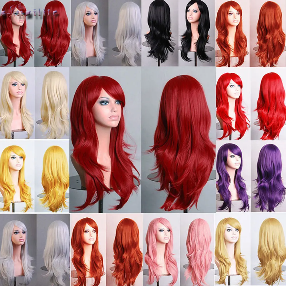 S-noilite 56 см свободные волны синтетические парики для черных женщин парик для косплея синий красный розовый серый фиолетовый волосы