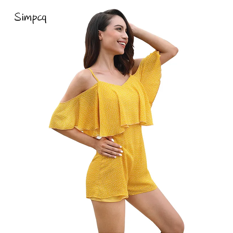 Vadim Sexy Bodysuit Summer Bohemian Women's Jumpsuit Stylish Strapless Short Playsuit Elegant Flare Sleeve Overalls Pullovers 