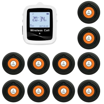 

JINGLE BELLS Wireless Restaurant Calling System 10 Calling Buttons 1 Belt Watch Receiver for cafe, bar hotel Call Bell pager