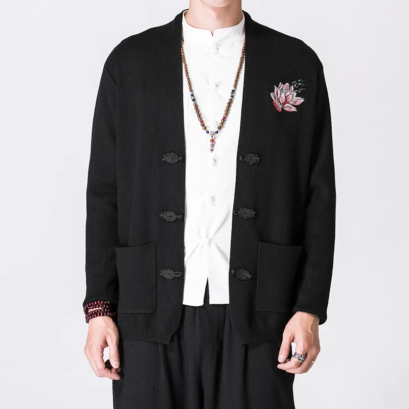 Men Chinese Style embroidery Cardigan font b Sweater b font coat font b Male b font