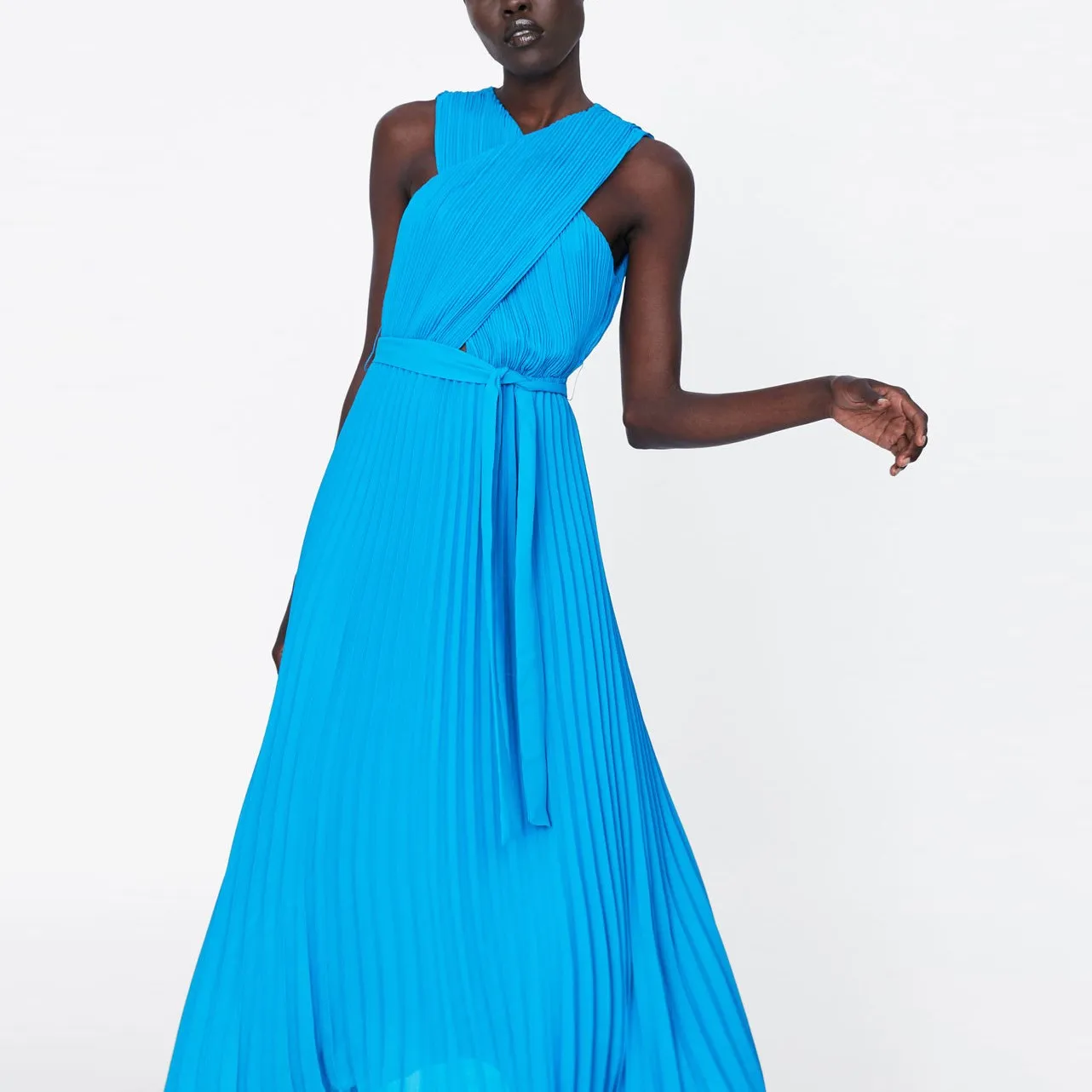 

2019 Women Maxi Dresses Pleated Sleeveless Female Casual Dresses Vestidos Elegant Loose Dress