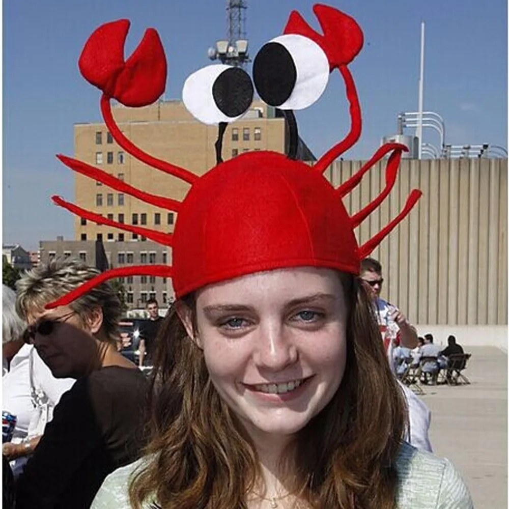 3D Red Crabs Lobster Christmas Hat Kid Adults Halloween Costume Party